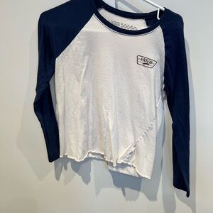 Vans Kids Long Sleeve Navy and White Tee